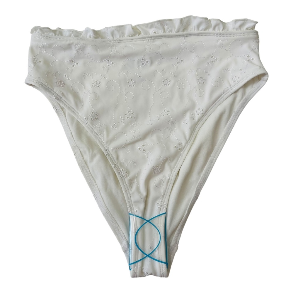ASOS High Waist White Ruffle Embroideries Bikini Bottom Size UK 10 EU 38 US 6